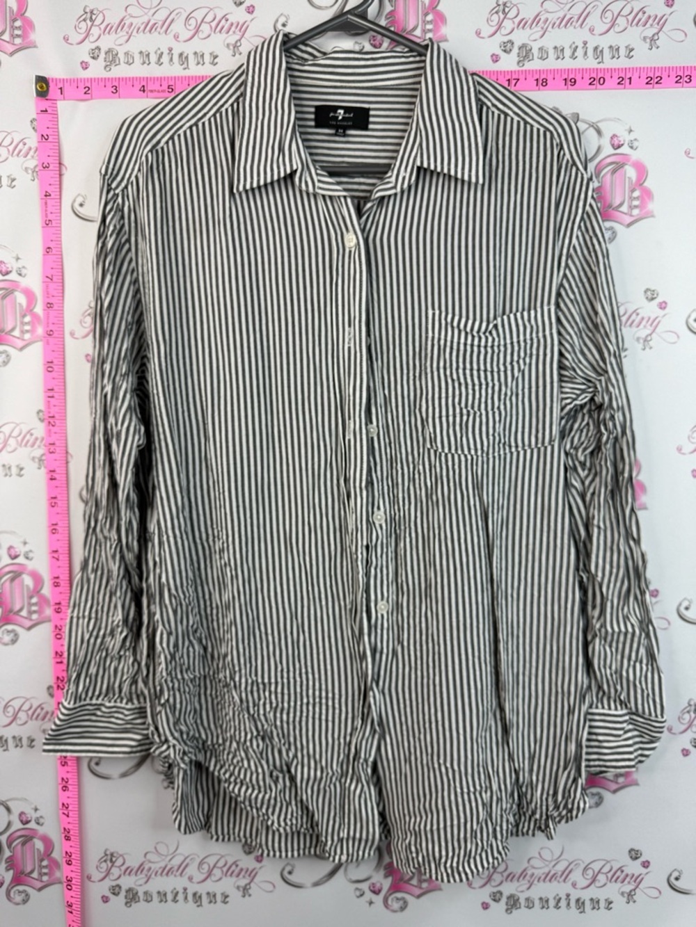 7 For All Mankind button up long sleeve Black White Striped Button-Down Shirt